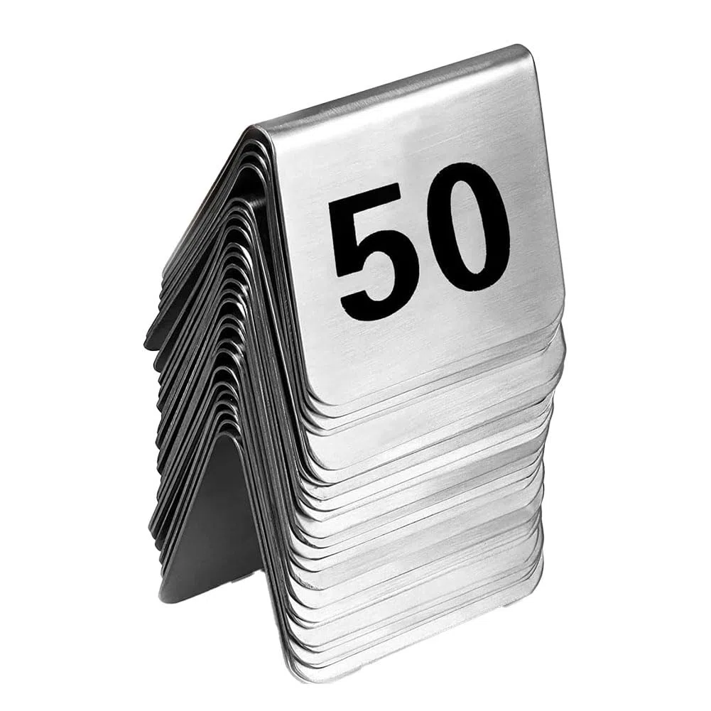 50 Uds. Marcador de Mesa para Restaurante y Bar, Letrero de Números de Mesa, Tarjetas de Números de Mesa Apilables, Número Negro de Doble Cara