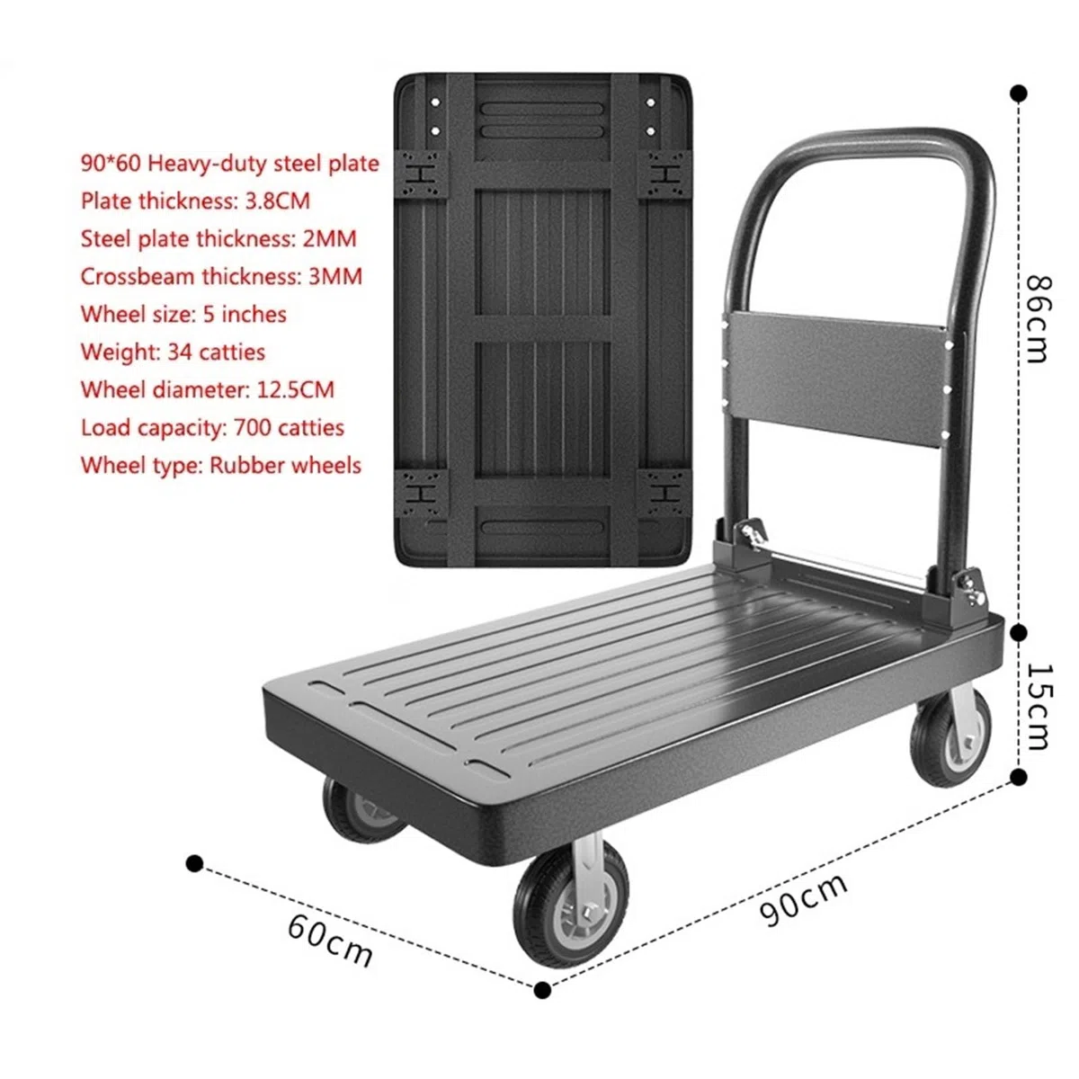 Carretillas manuales Plegables de Plataforma Camión de Plataforma Plegable Multiusos con Ruedas Goma 5 Pulgadas for Transportar Camiones Comida y remolques