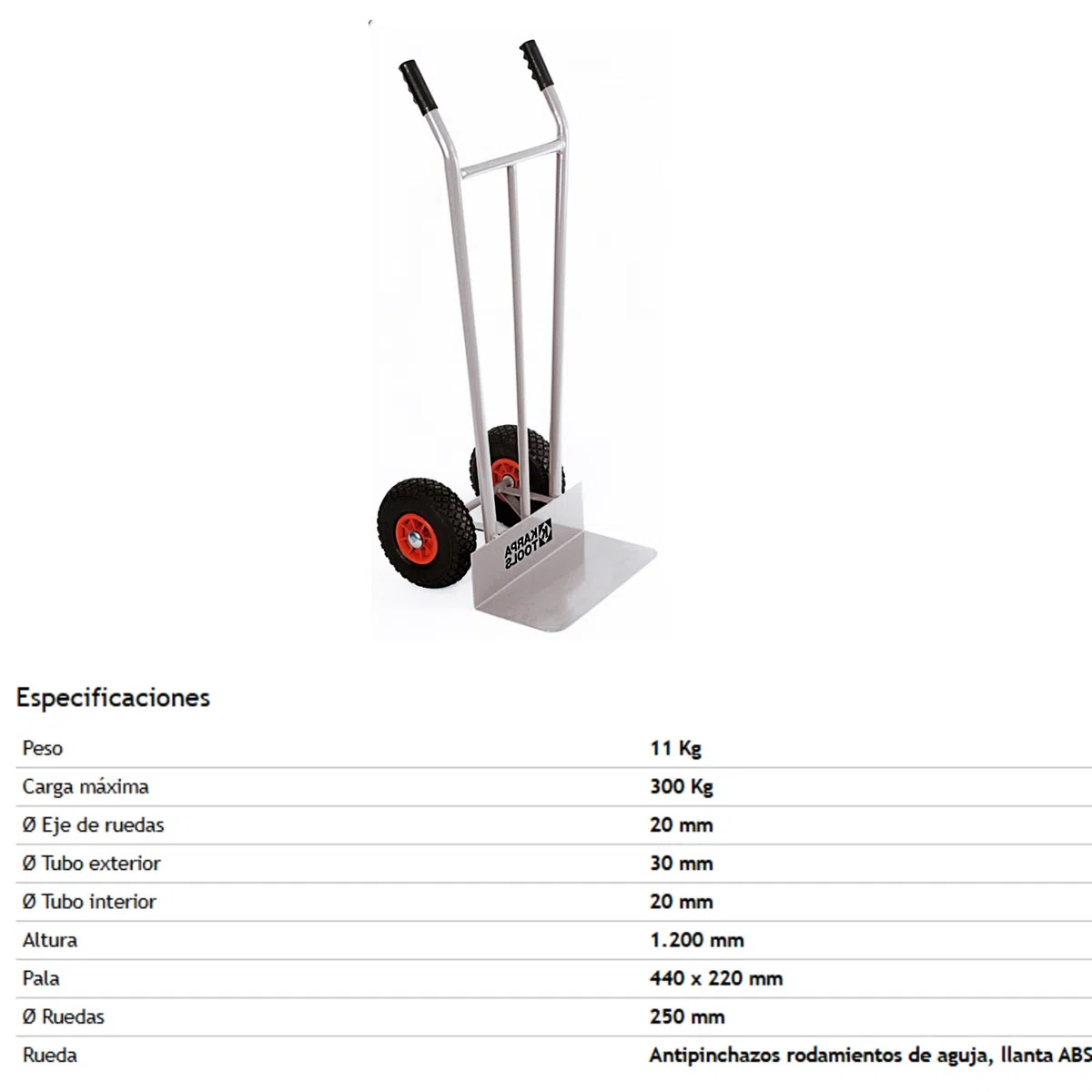 Bricoloco Carretilla de almacén Manual - Ligera para fácil Transporte de mercancía con Capacidad de Carga hasta 300 Kilos – Ruedas Antipinchazos con rodamiento de Aguja