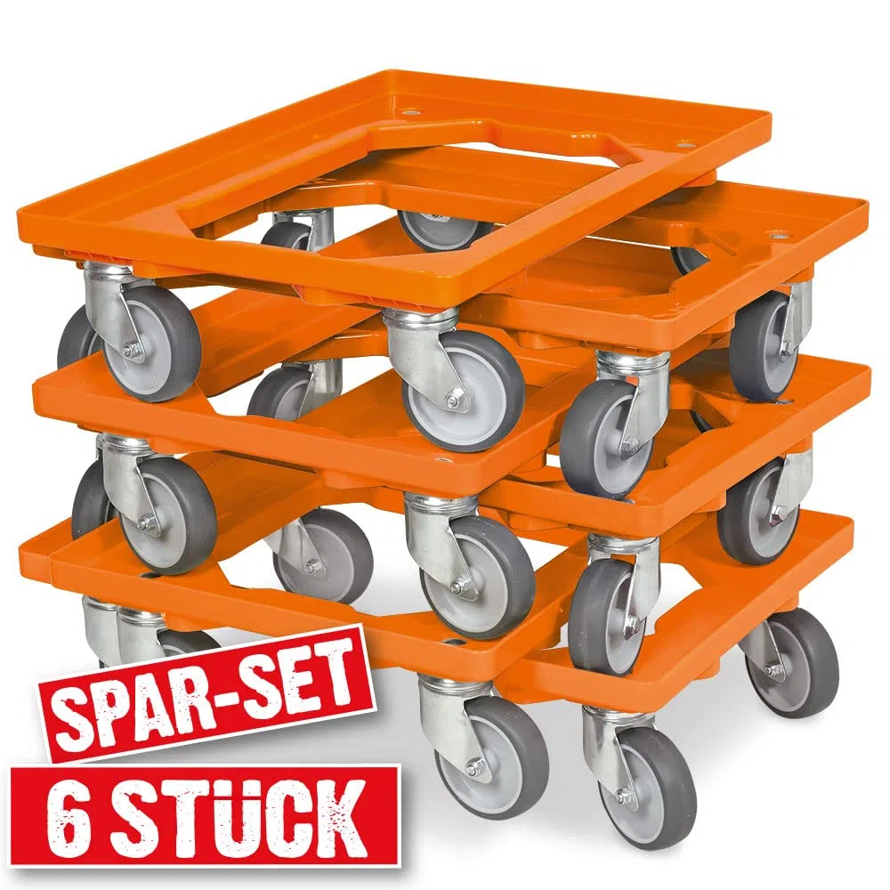 6 x logística Roller/caja Roller para depósito 600 x 400 mm, Capacidad de Carga 250 kg, Color Naranja