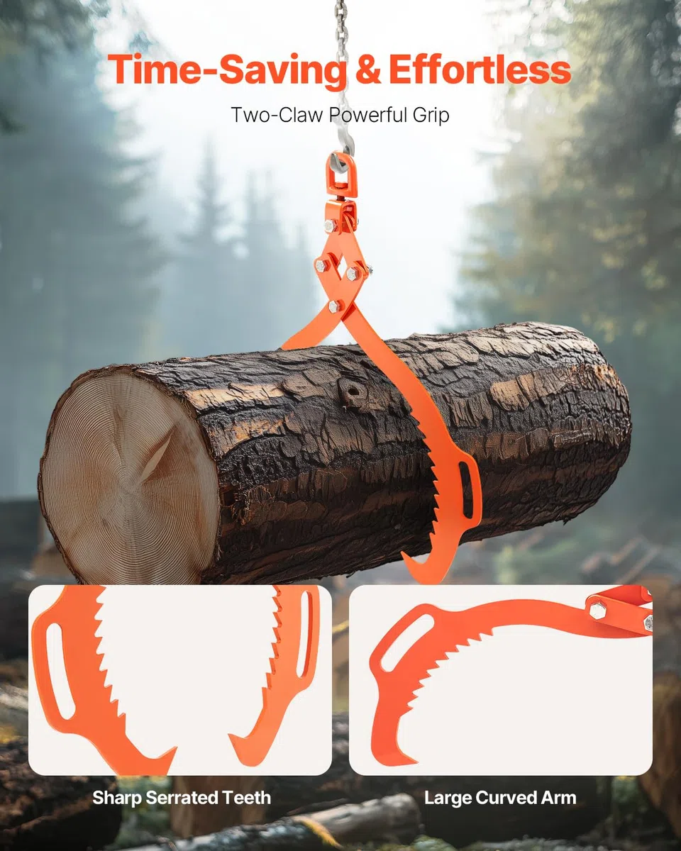 VEVOR Pinzas para Levantar Piedras 710-812 mm Pinzas para Rocas 2 Garras Pinzas para Troncos de Acero Capacidad de Elevación de 700 kg Pinza Giratoria para Arrastrar Troncos para Camiones, Tractores