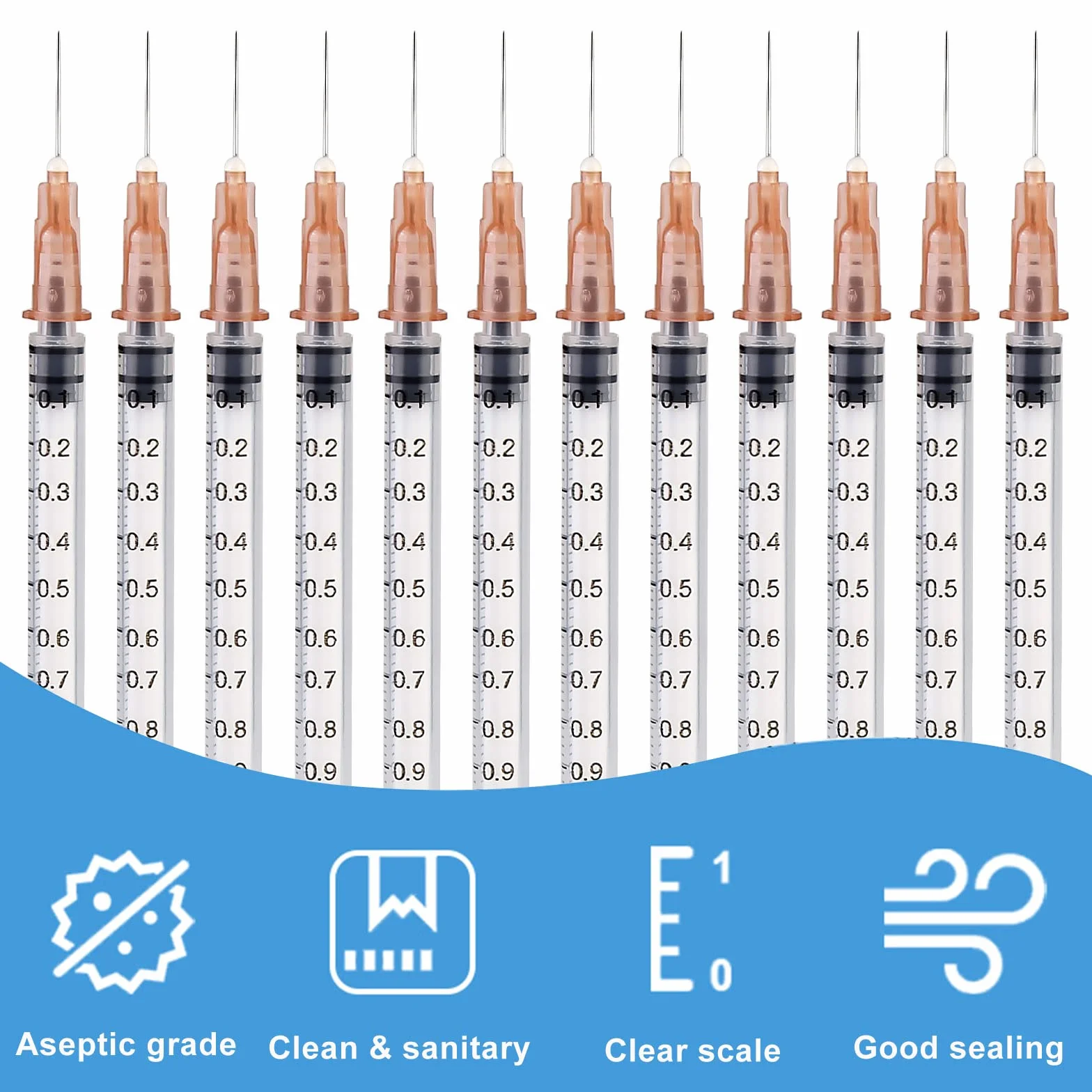 100 piezas jeringas de 1 ml, jeringas plásticas, jeringas de dosificación pequeñas, jeringas líquidas para experimento científico, distribución, medición de líquidos, embalaje con sellado