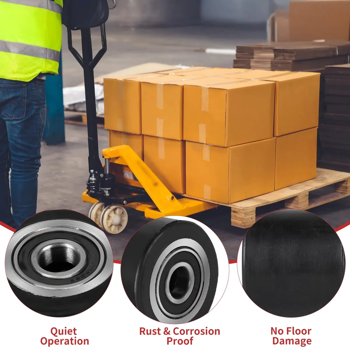 SWAWIS 4 Piezas de Rueda de Transpaleta, Ruedas de Goma con Rodamientos de Bolas 80x70 mm Eje 20 mm, Ruedas Amortiguadoras y Resistentes al Desgaste,Capacidad 600kg