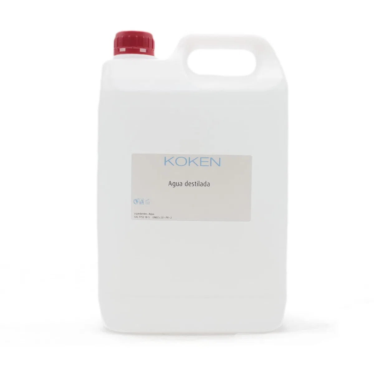 KOKEN - Agua destilada | desmineralizada. 5 litros. Apta para cosmética natural, plancha, baterías... Agua esterilizada.