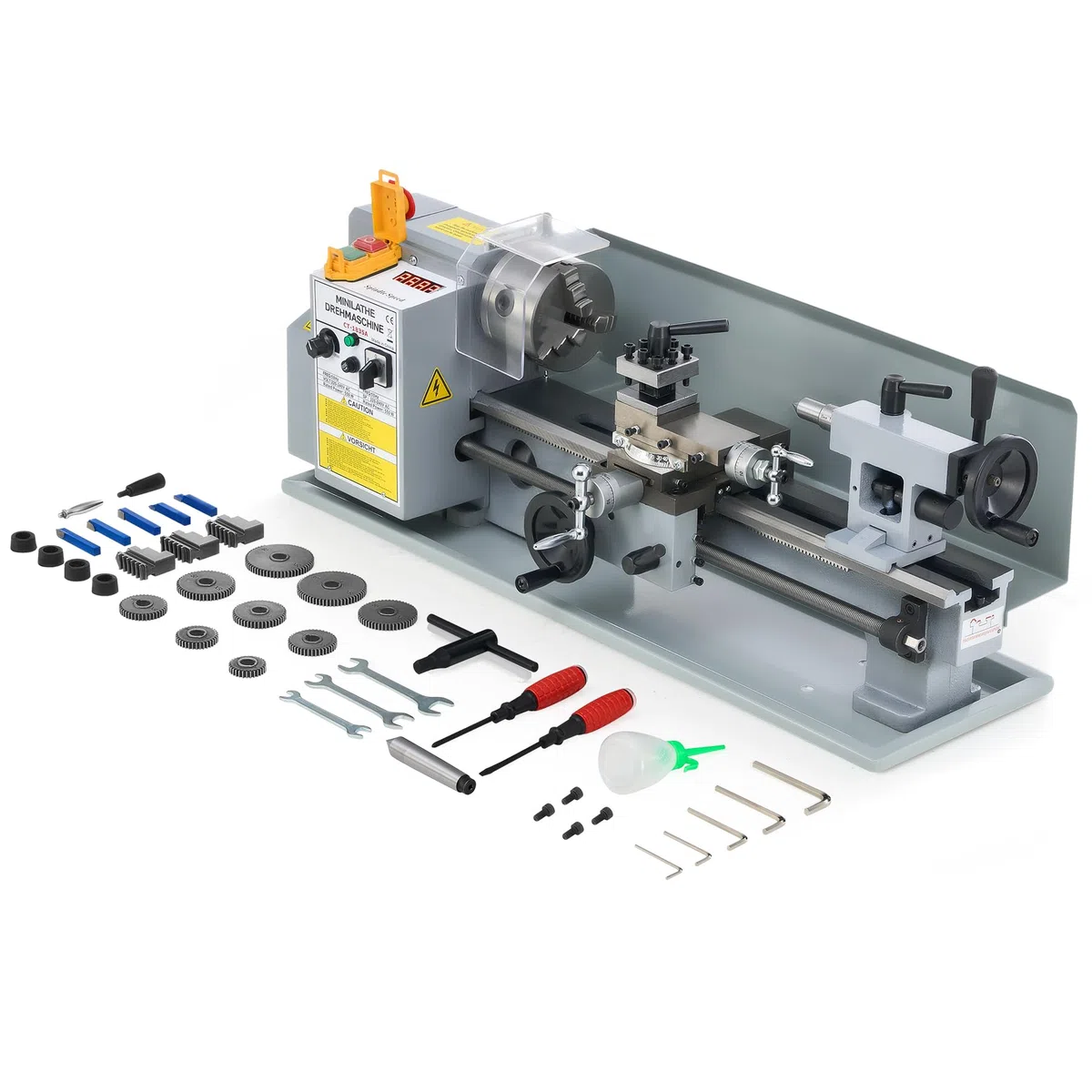 CREWORKS Torno de Metal 180X350MM 550W con Mandril de 3 Mordazas Torno para Metal de Sobremesa con Velocidad 2500 rpm Torno de Metal para Torneado de Metales