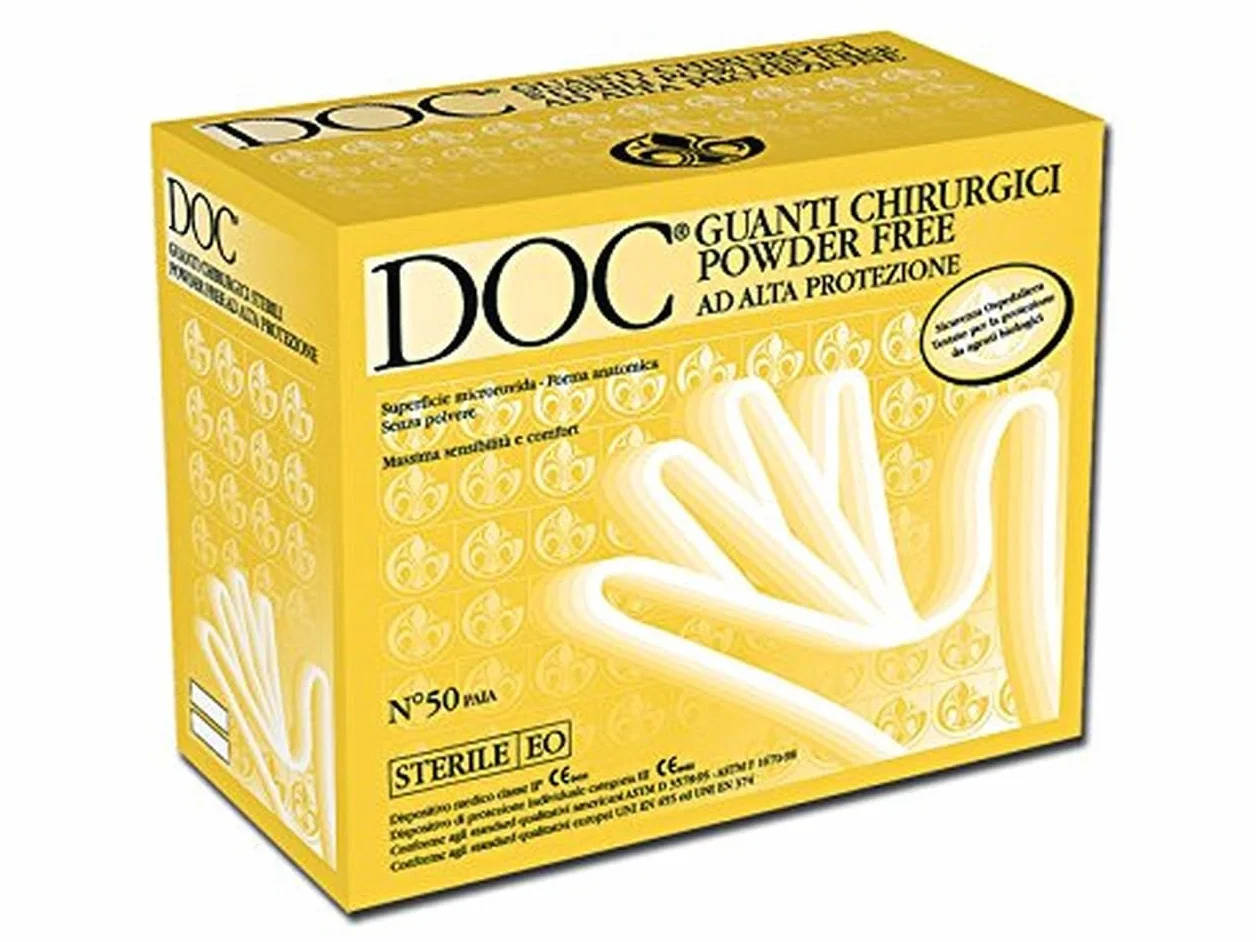 GIMA DOC - Guantes Quirúrgicos Desechables de Látex Puro, sin Polvo, Estériles (ETO), Alta Protección, DM clase II, EPI categoría riesgo III, Tamaño 7.5, Dispensador 50 pares Anatómicos