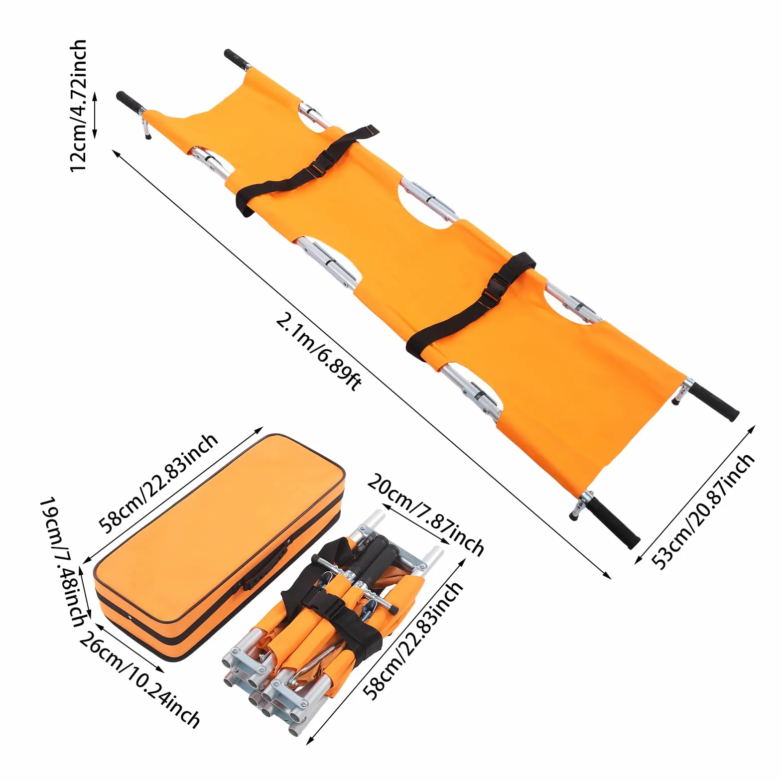 Mochila de rescate portátil, plegable, 150 kg, capacidad de carga máxima de 150 kg, camilla multifuncional con 2 cinturones de seguridad negros, para bomberos, servicios de emergencia
