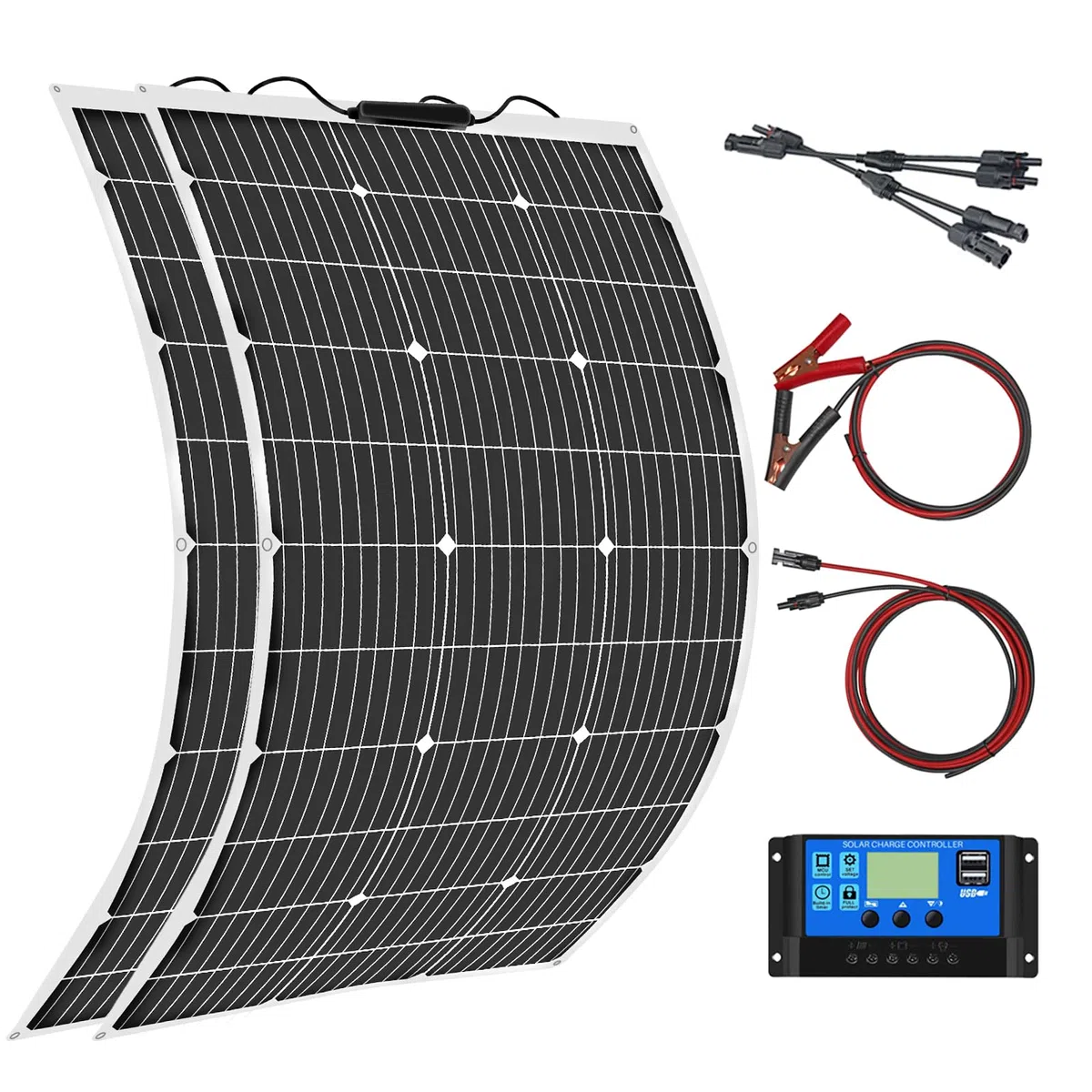 Kit Panel Solar Flexible 200W 12V 2x100W 18V 20A Controlador Cargador Baterías 12V/24V