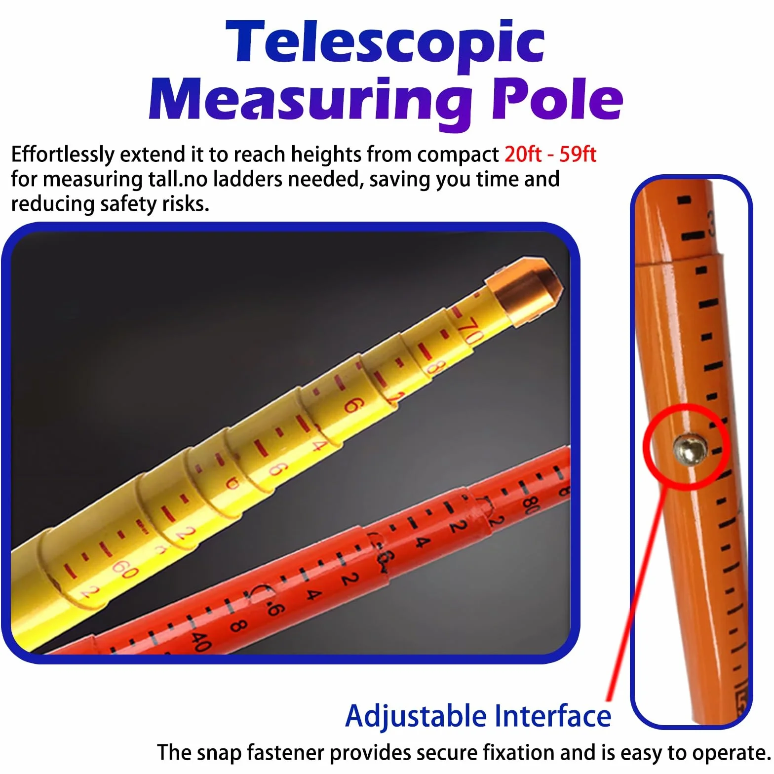 Paquete De 3 Reglas De Medición Telescópicas Ajustables, Jalón Topográfico, Vara De Medición | 6m/19.7ft