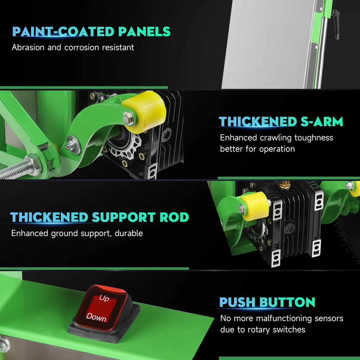 Afitdon - Carretilla eléctrica (1250 W, capacidad de carga de 408 kg, para escaleras y bajadas, con cuerda de seguridad y bomba de aire, color verde