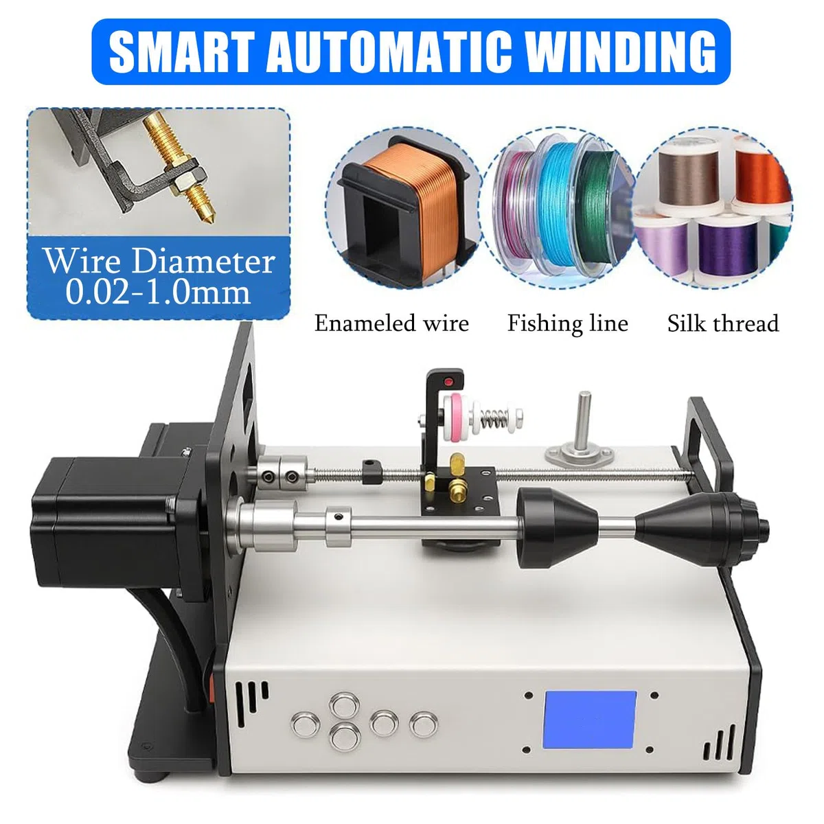 Bobinadora Automática 1200 RPM con Cable para Transformadores de Tubo, Alambre Esmaltado