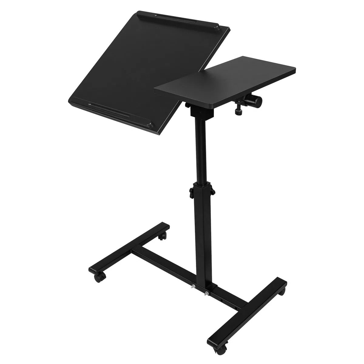 LANTUS Mesa auxiliar ajustable en altura con ruedas, para comer en la cama del sofá, para discapacitados, bandeja de comedor cama médica, tableta médica ajustable, 70 x 44 x 95 cm, color negro