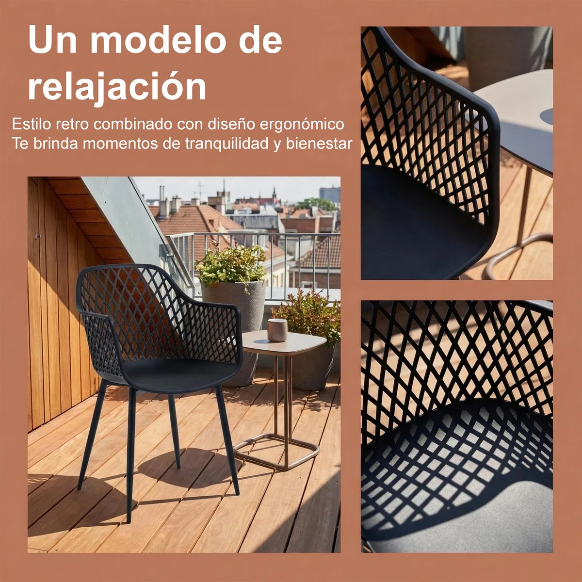 Juego de 6 Sillas de Comedor Modernas de Plástico con Patas de Metal para Patio, Negro