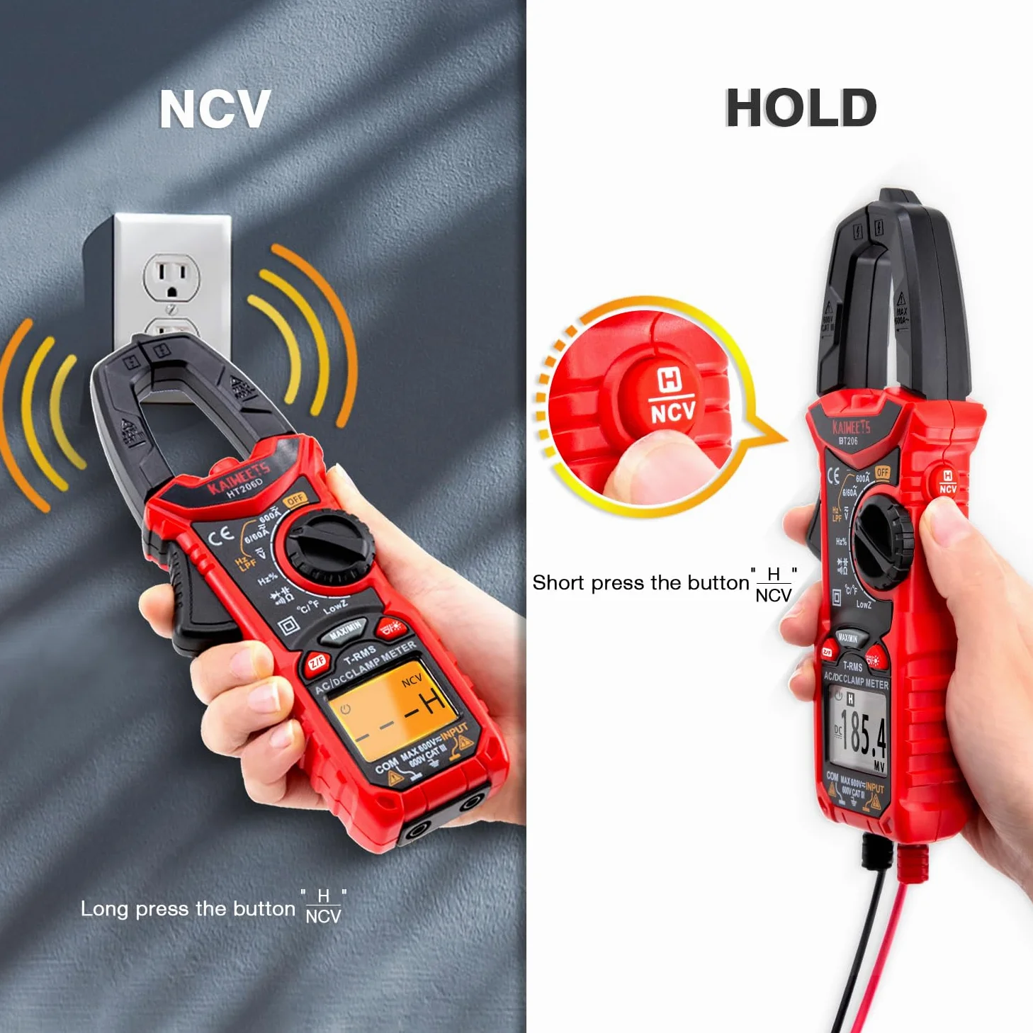 KAIWEETS HT206D Digital Pinza Amperimétrica Profesional para medir 600A CA/CC Corriente y Tensión con 6000 Cuentas, Valor Real, Autorango, NCV, Pinza de Capacitancia, Resistencia, Bateria