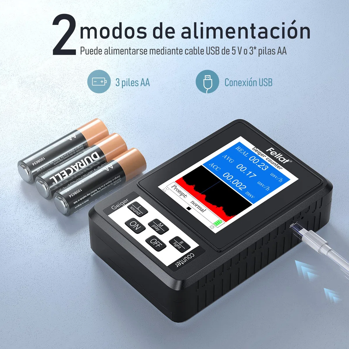 Detector de Radiación Nuclear Contador Geiger, Fellat Portátil Digital Dosimeter de Alta Sensibilidad Precisión Beta Gamma X-ray Monitor con Pantalla LCD Grande