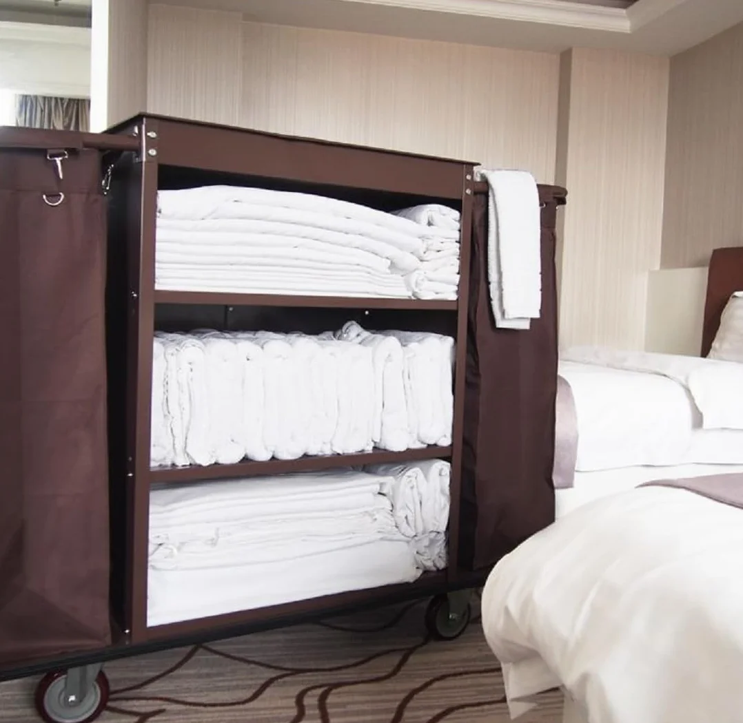 Carrito de hotel con cerradura, carrito de limpieza industrial multifuncional para limpieza doméstica y servicio de habitaciones, soluciones eficientes para una limpieza eficaz