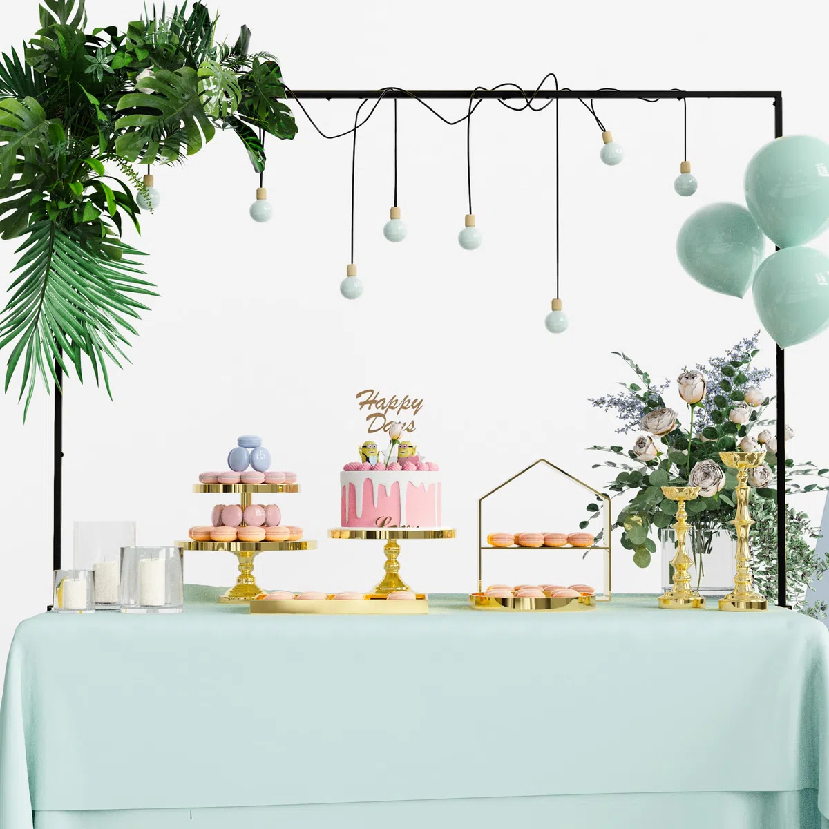 Soporte de barra de mesa con pinzas ajustable de 33 a 106 cm de alto, 73,7 a 248,9 cm de largo, arco de mesa negro para colgar en bodas, cumpleaños, fiestas, Halloween, decoración de Navidad