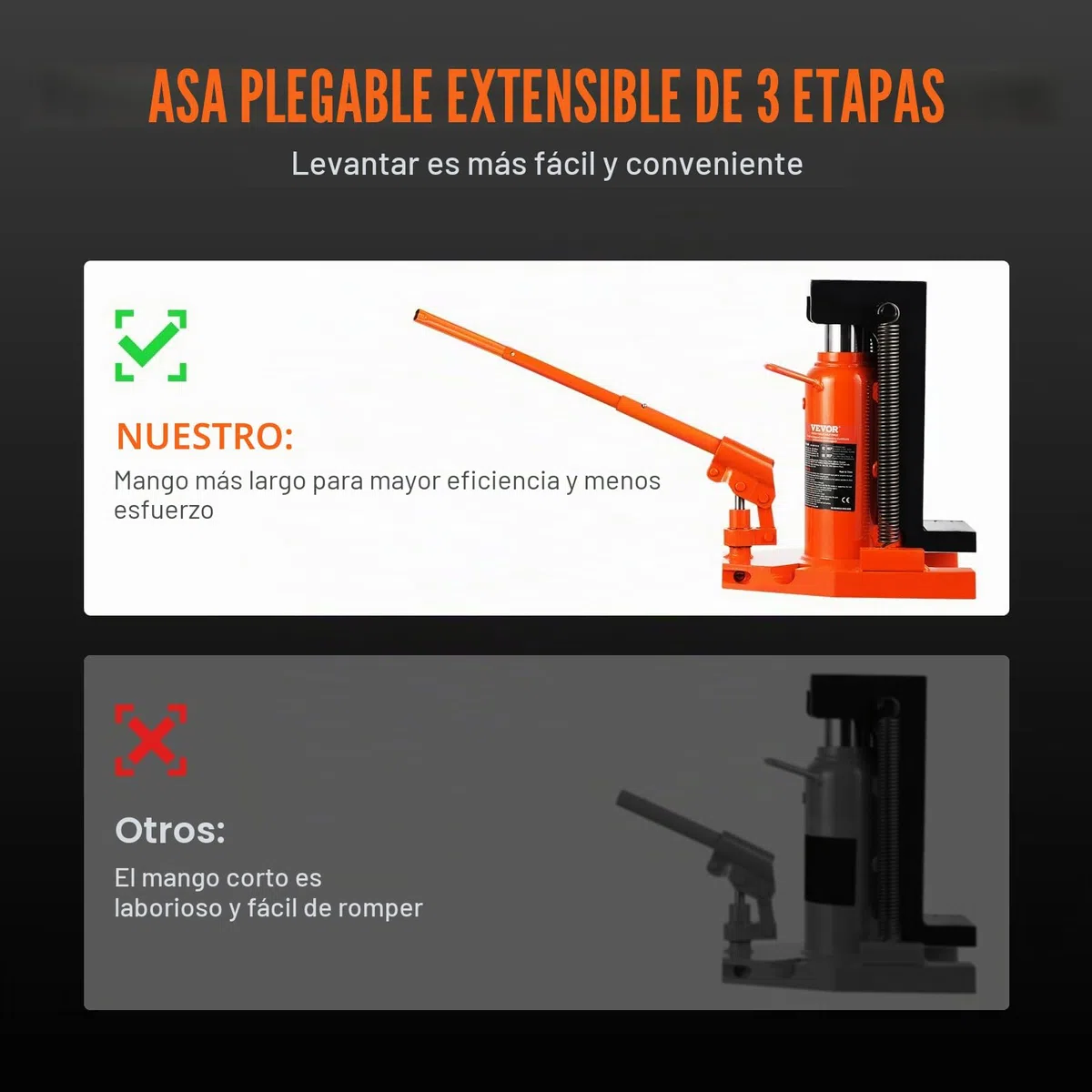 VEVOR Gato hidráulico de aire, plataforma elevadora, 5 t punta, 10 t punta, altura dedos 20-173 mm, altura superior 287-440 mm