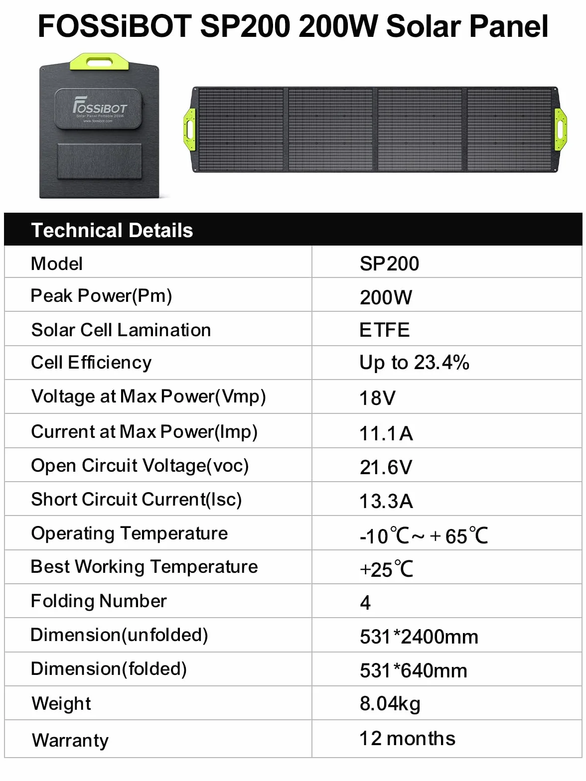 FOSSiBOT Panel solar plegable de 200 W, para generadores solares portátiles F1200, F2400, F3600, módulo fotovoltaico, para sistema independiente de la red, jardín, balcón, caravana hacia el exterior