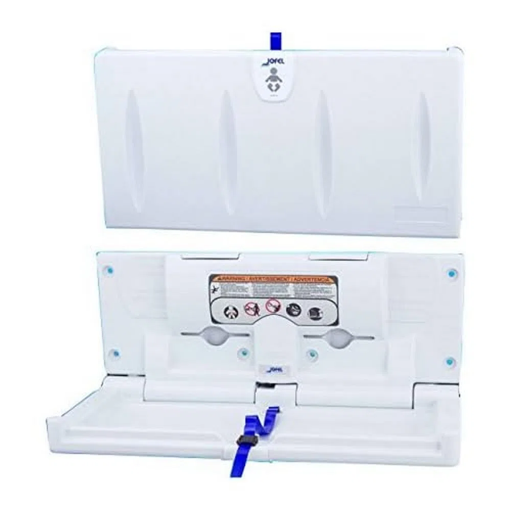 Jofel - AY10000, Cambiador de Pañales Horizontal, Plataforma Abatible y Plegable, Amortiguador Automático, Resistencia a Olores y Bacterias, HDPE Antibacteriano, Blanco