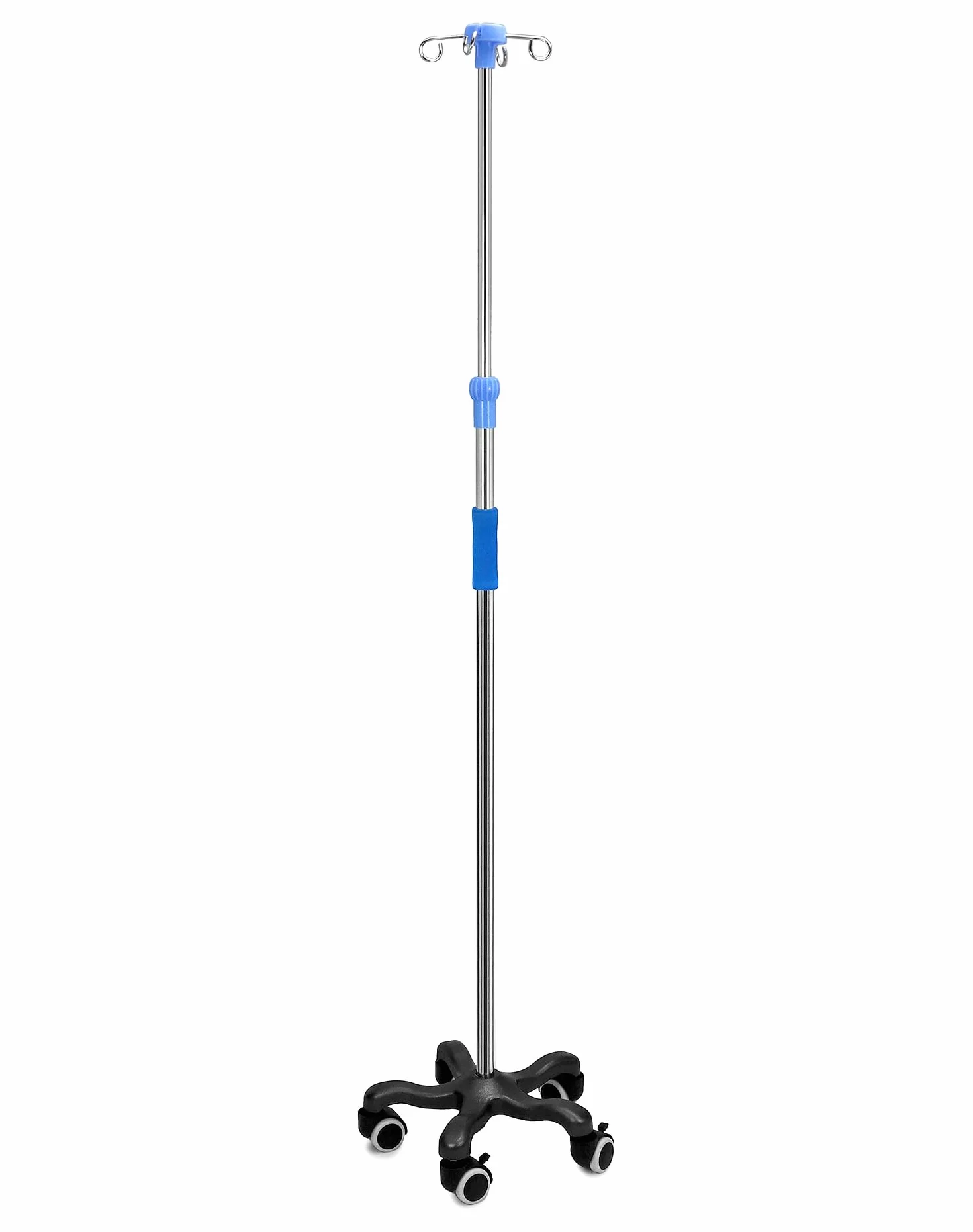 QWORK® Soporte para infusión con ruedas, Con 4 Ganchos, Para Hospital Y Hogar, Acero Inoxidable, Altura Regulable