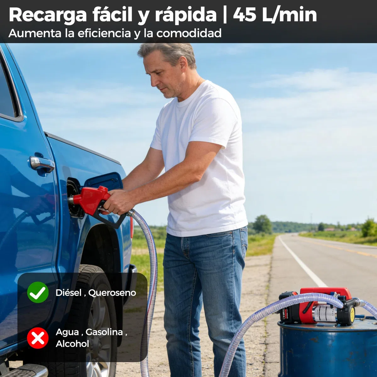 Bostar Bomba de Trasvase Gasoil 21V Agrícola (Compatible Makita), 45L/min Kit con Pistola Automática y 5 Paletas de Repuesto, Auto-Aspirante 5m / Elevación 10m, para Tractor y Calefacción