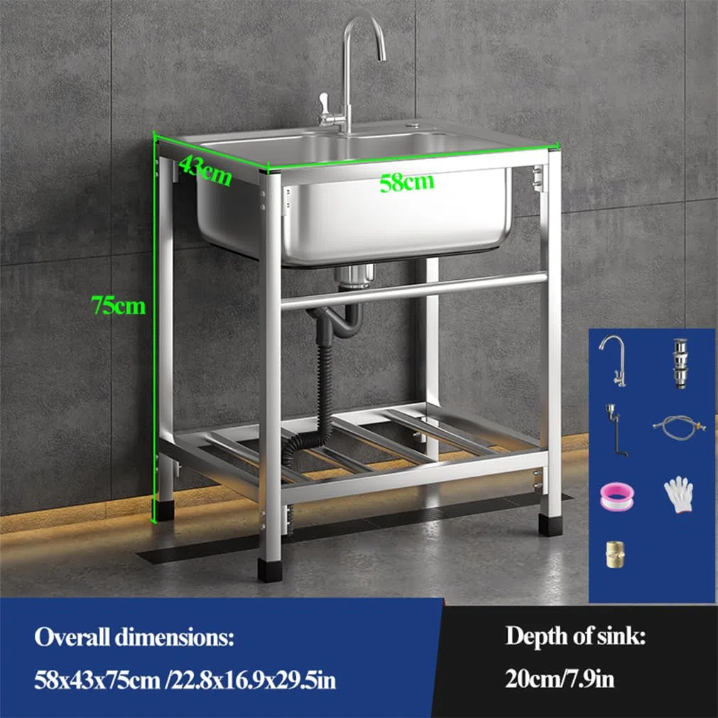 Fregadero Exterior Comercial Con Grifo - Portátil para Camping, Cocina, Restaurante, Garaje y Jardín - Fácil De Instalar - Tamaño: 58x43cm