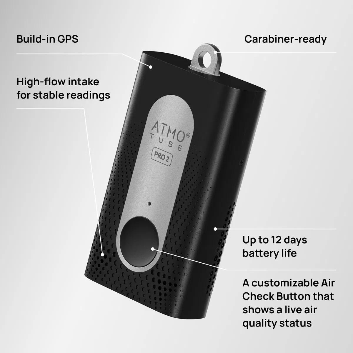 Atmotube PRO 2 - Monitor de calidad del aire portátil profesional para exteriores e interiores (PM, CO2, VOC, NOx, temperatura, humedad y presión atmosférica)