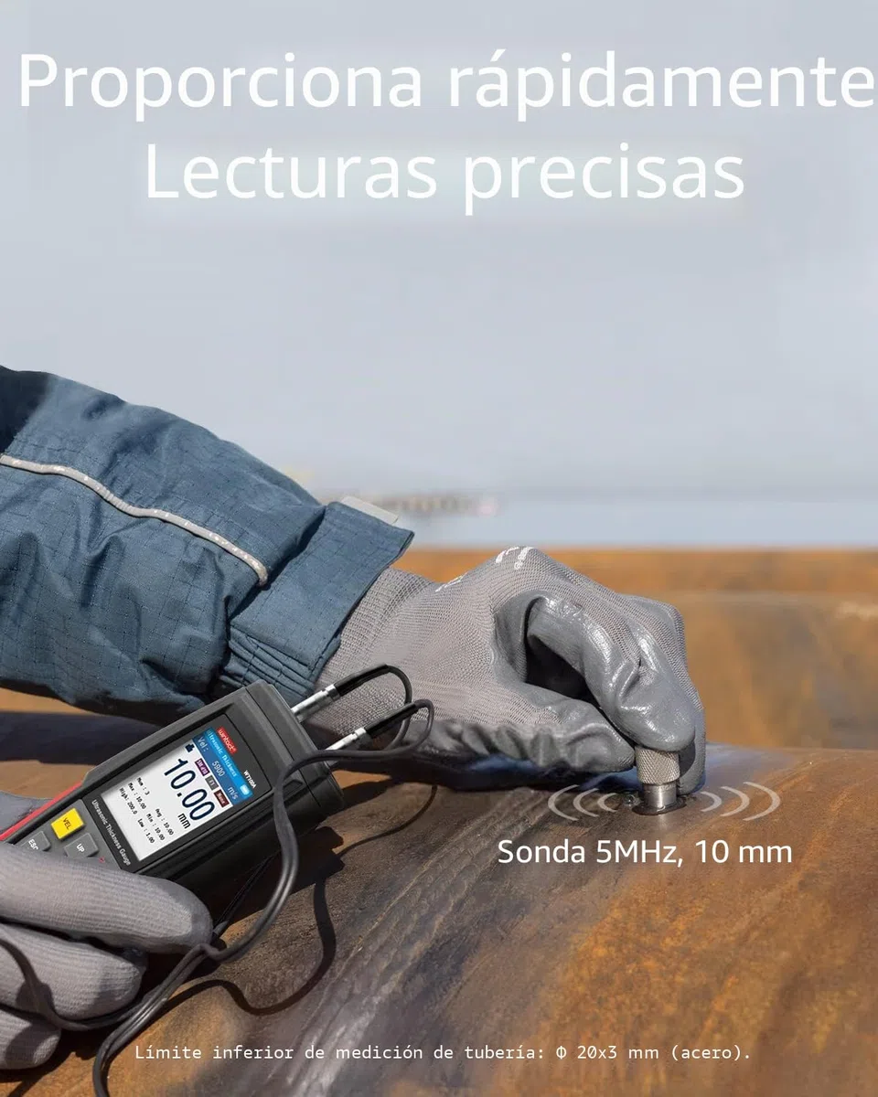 Medidor de espesor ultrasónico digital Wintact, rango de 1.00 a 300mm con sonda para medir materiales metálicos y no metálicos, acero, paredes de cilindros, plástico, vidrio, PVC, tuberías (WT100A)