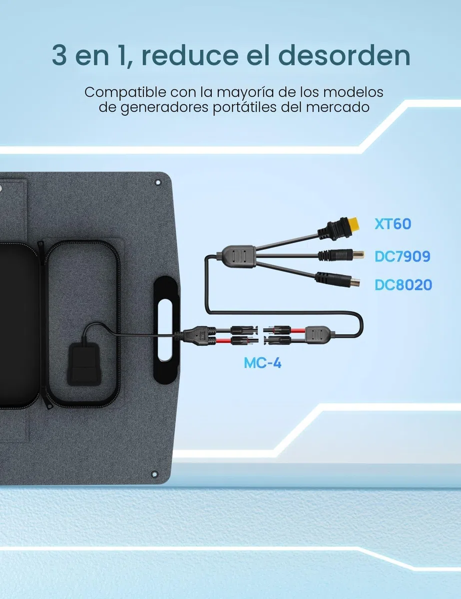ECO-WORTHY Panel Solar Portatil 200W, ETFE, Monocristalino, Eficiencia 23%, XT60, Soporte