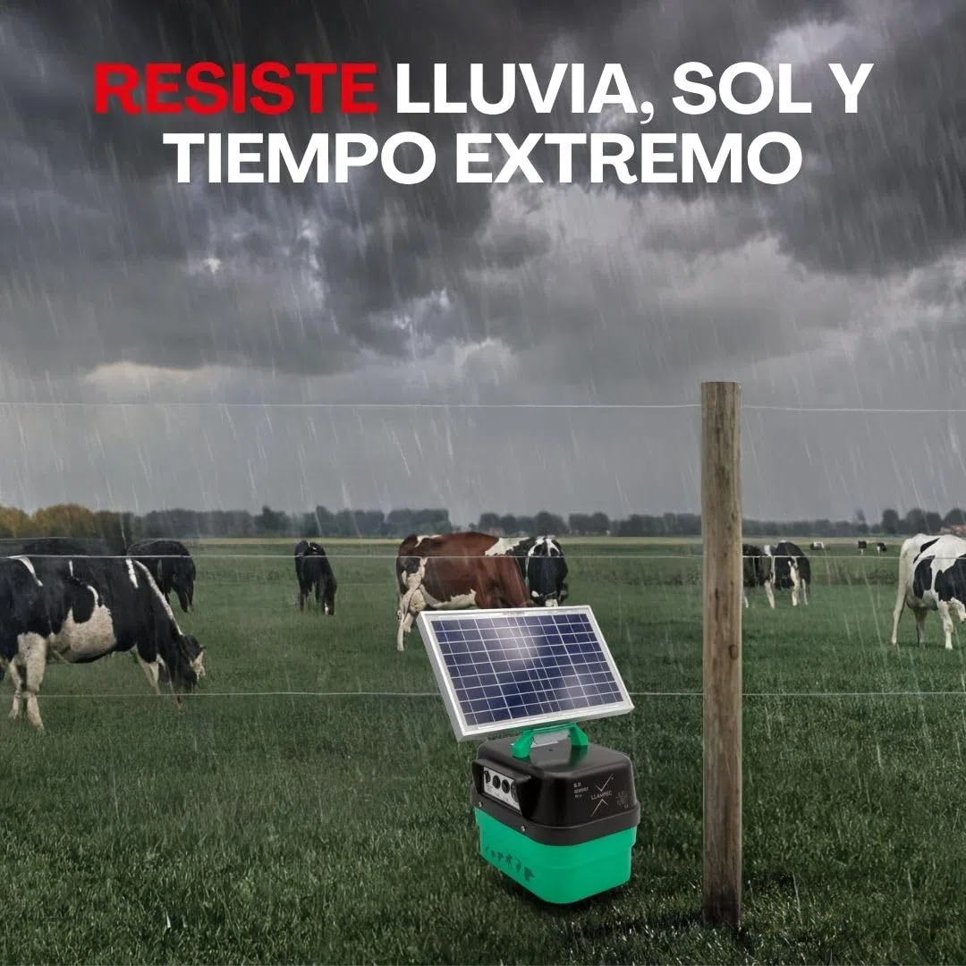 Pastor eléctrico solar Llampec Mod.30S con panel 12V 10W incluido – 3,5 J, 10.000 V y 35 km de alcance – Ideal para mascotas, ganado equino, vacuno, porcino y animales salvajes – Fabricado en España