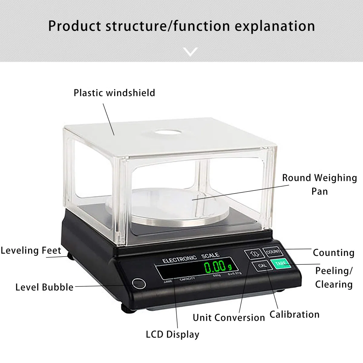 Básculas de Laboratorio Balanzas de Laboratorio Báscula Analítica Electrónica de Precisión de Laboratorio 100 x 0,01 g Pantalla LCD Grande con Interfaz RS232 Conversión de 3 Unidad