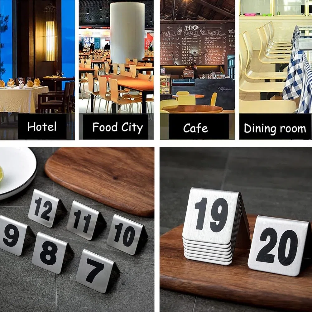 50 Uds. Marcador de Mesa para Restaurante y Bar, Letrero de Números de Mesa, Tarjetas de Números de Mesa Apilables, Número Negro de Doble Cara