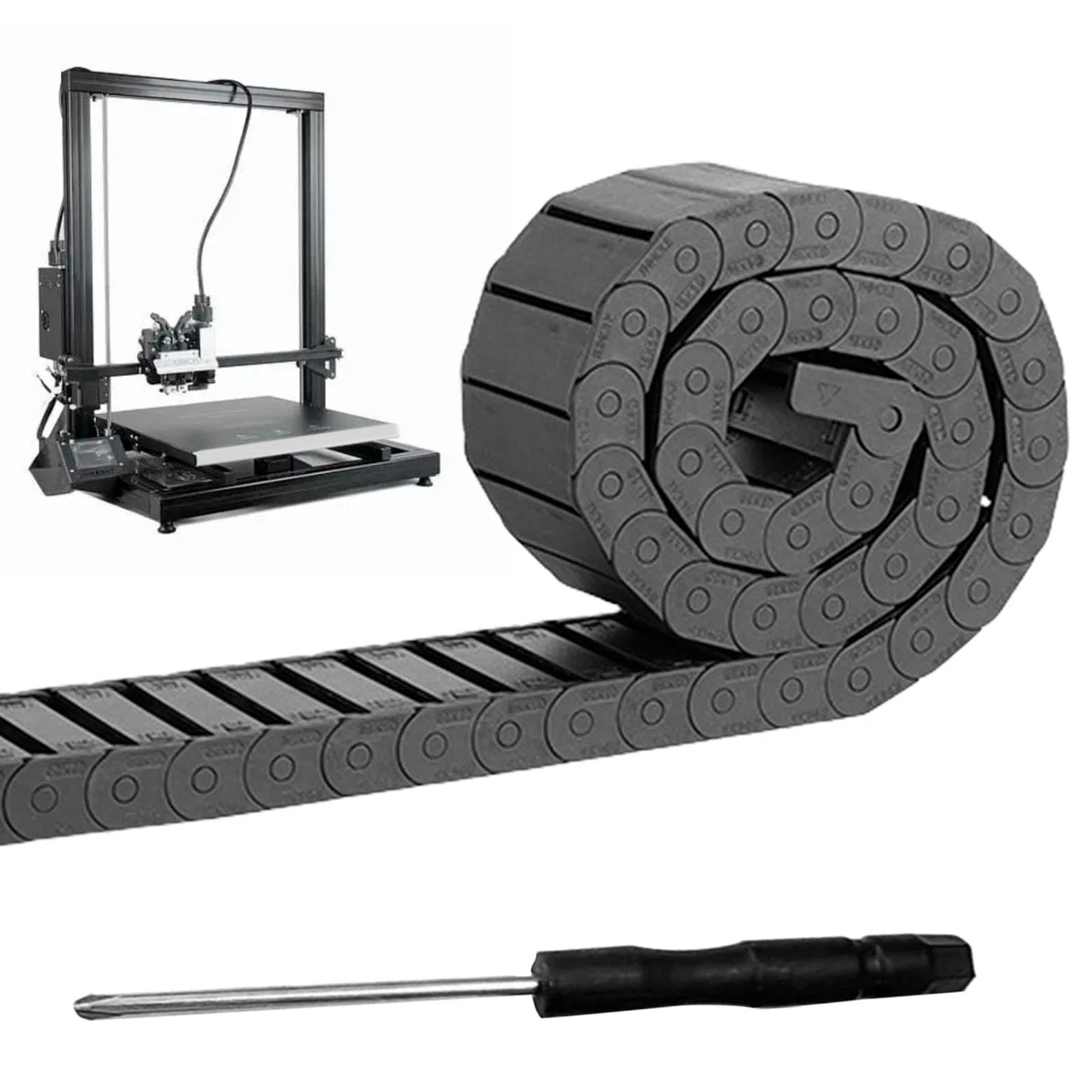 SPORWAY Cadena de arrastre de cable de 15 mm x 30 mm: cadena de energía con destornillador, guía de cable para impresora 3D, máquinas herramientas CNC, brazo robótico