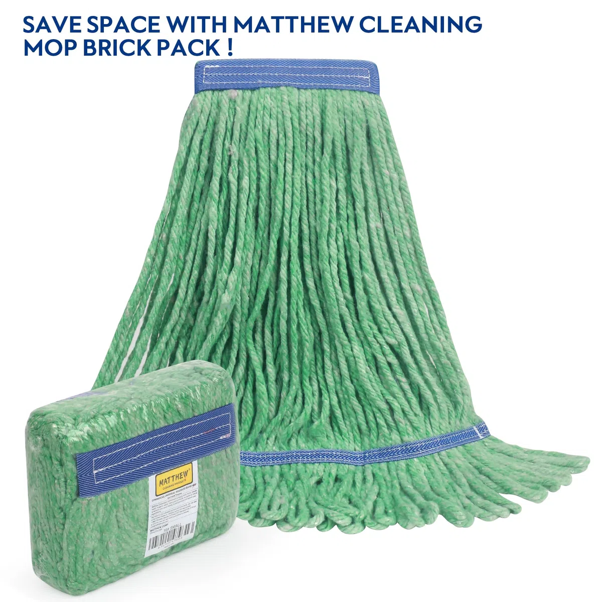 Matthew Cleaning - Cabezal de fregona Resistente de Repuesto Comercial para Limpieza General y de Suelos, Repuesto de Cabezal de Hilo de algodón Azul Industrial húmedo (Paquete de 6) Verde