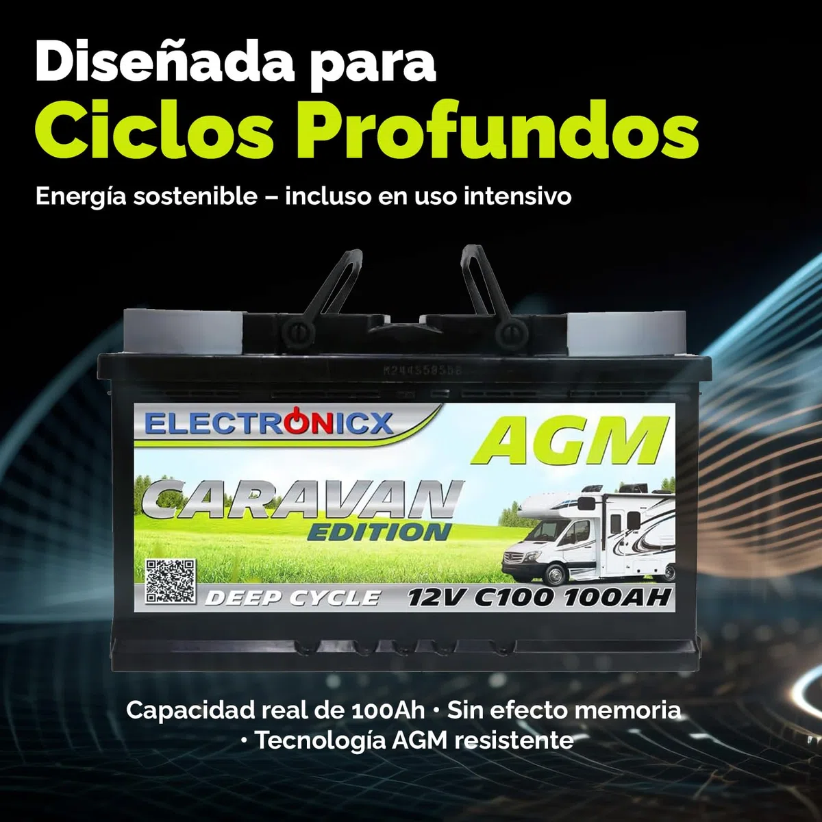AGM Electronicx 12V 100Ah C100 Deep Cycle Battery Caravan Edition