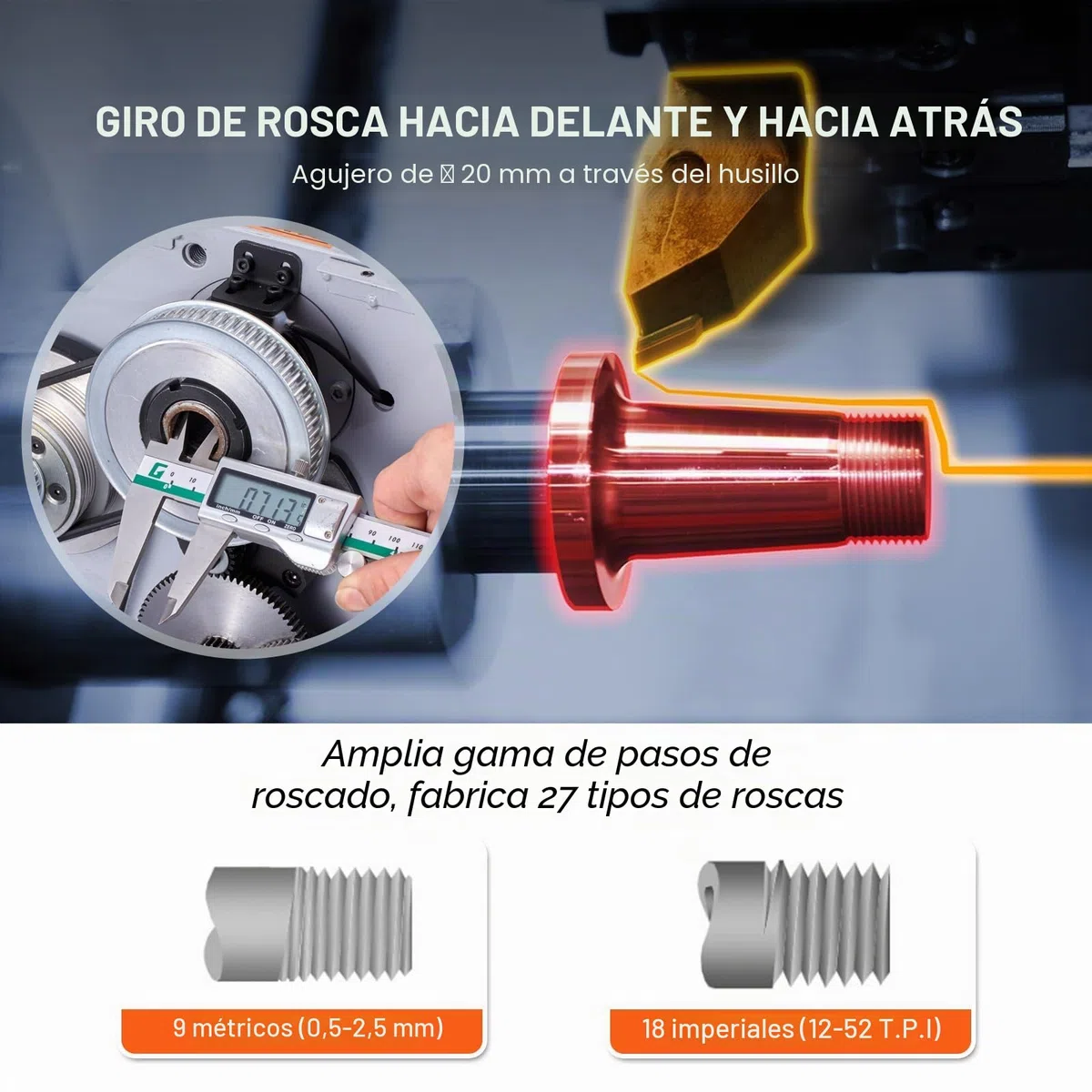 VEVOR Torno de Metal de Precisión 7" x 14" Mesa de Torno de Metal 500 W Velocidad Variable Continua 0-2200 rpm Motor de Cepillo de Metal Caja de Herramientas para Mecanizado de Piezas de Precisión