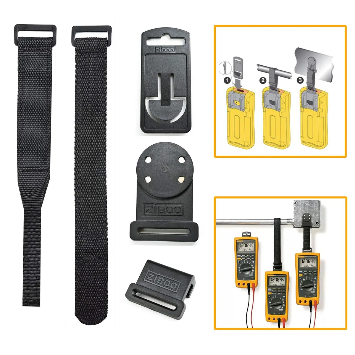 ZIBOO Multimeter Meter Hanging Kit Compatible with Fluke Meters，2 Straps, 2 Clips and Magnetic Hanger