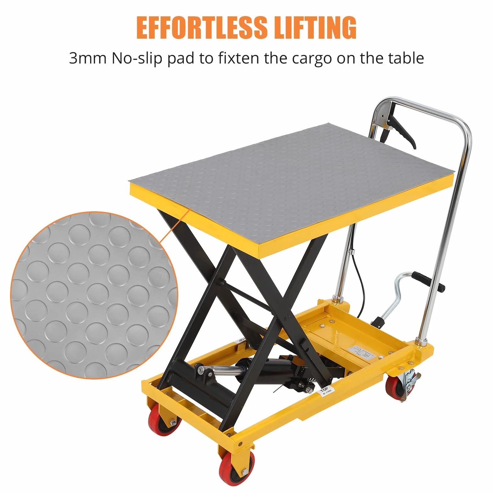 330/500lbs Carretilla Elevadora Hidráulica, Altura Máxima 28,5", Caballete Moto de Tijera Manual Simple con 4 PU Ruedas y Alfombrilla Antideslizante de 3mm, Adecuado para Manipulación y Transporte