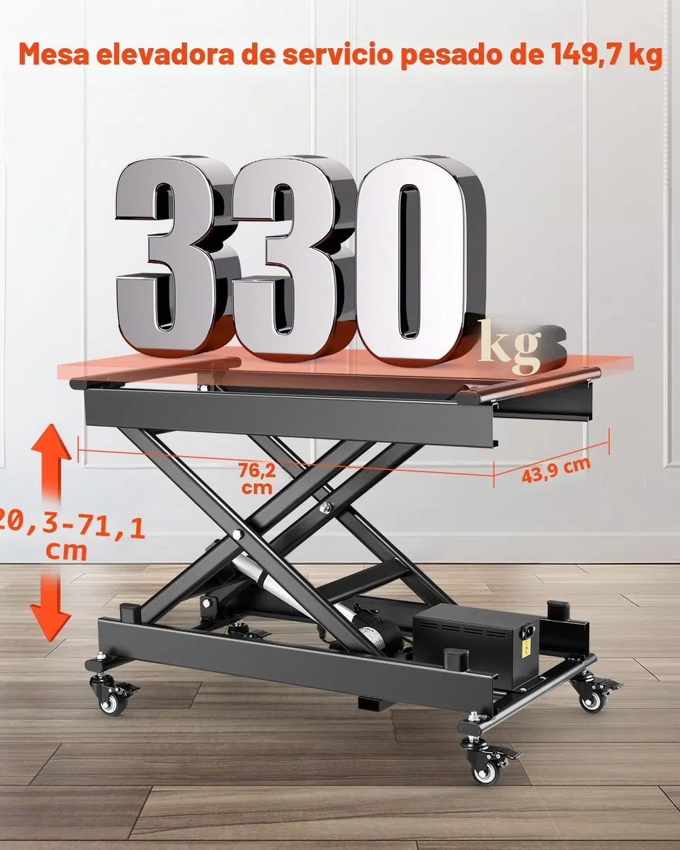 VEVOR Mesa Elevadora Eléctrica de Tijera Simple 150 kg 200-710 mm 4 ruedas Negro