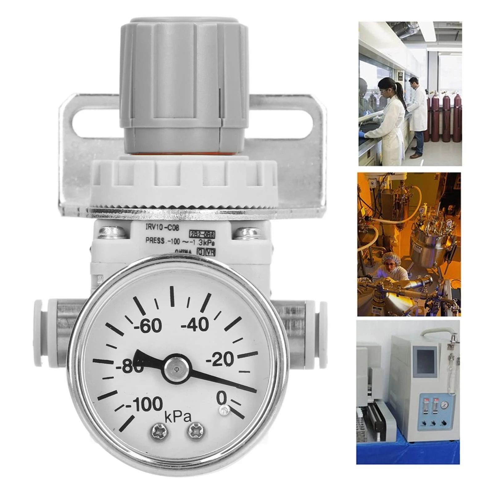 Regulador de Presión de Aire con Dial de Presión, Manómetro Regulador de Presión de Vacío Neumático con Autobloqueo, Rango de Presión de Funcionamiento de -100 a -1,3 Kpa