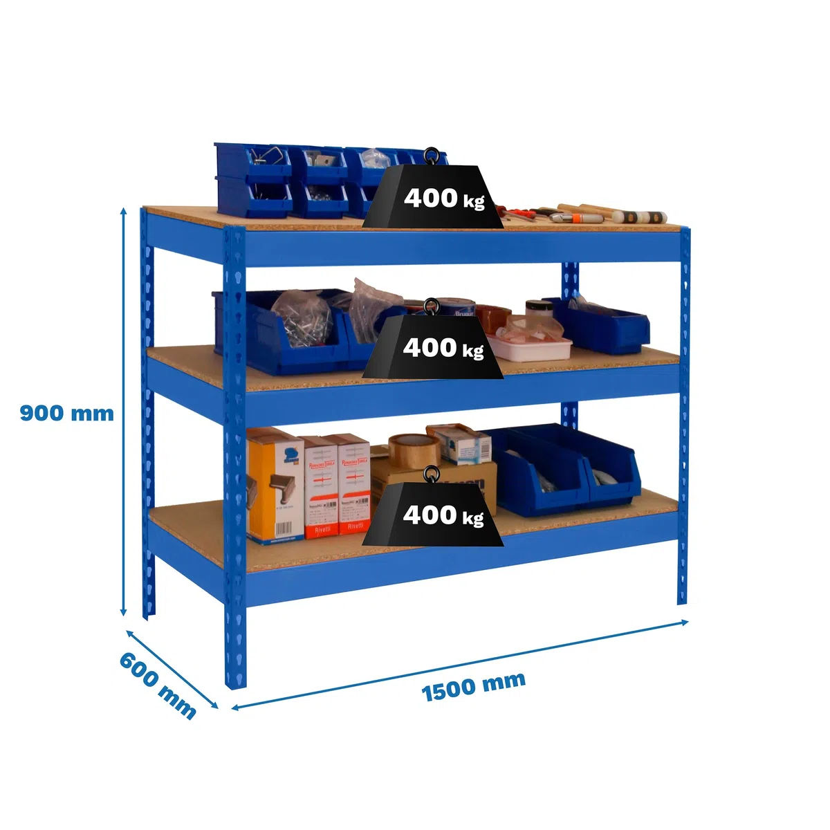 Simon Rack Banco de Trabajo Taller 1500x600 mm - BT Basic | Capacidad Carga 400 kg, Montaje sistema clic, Pintura anticorrosión, Azul