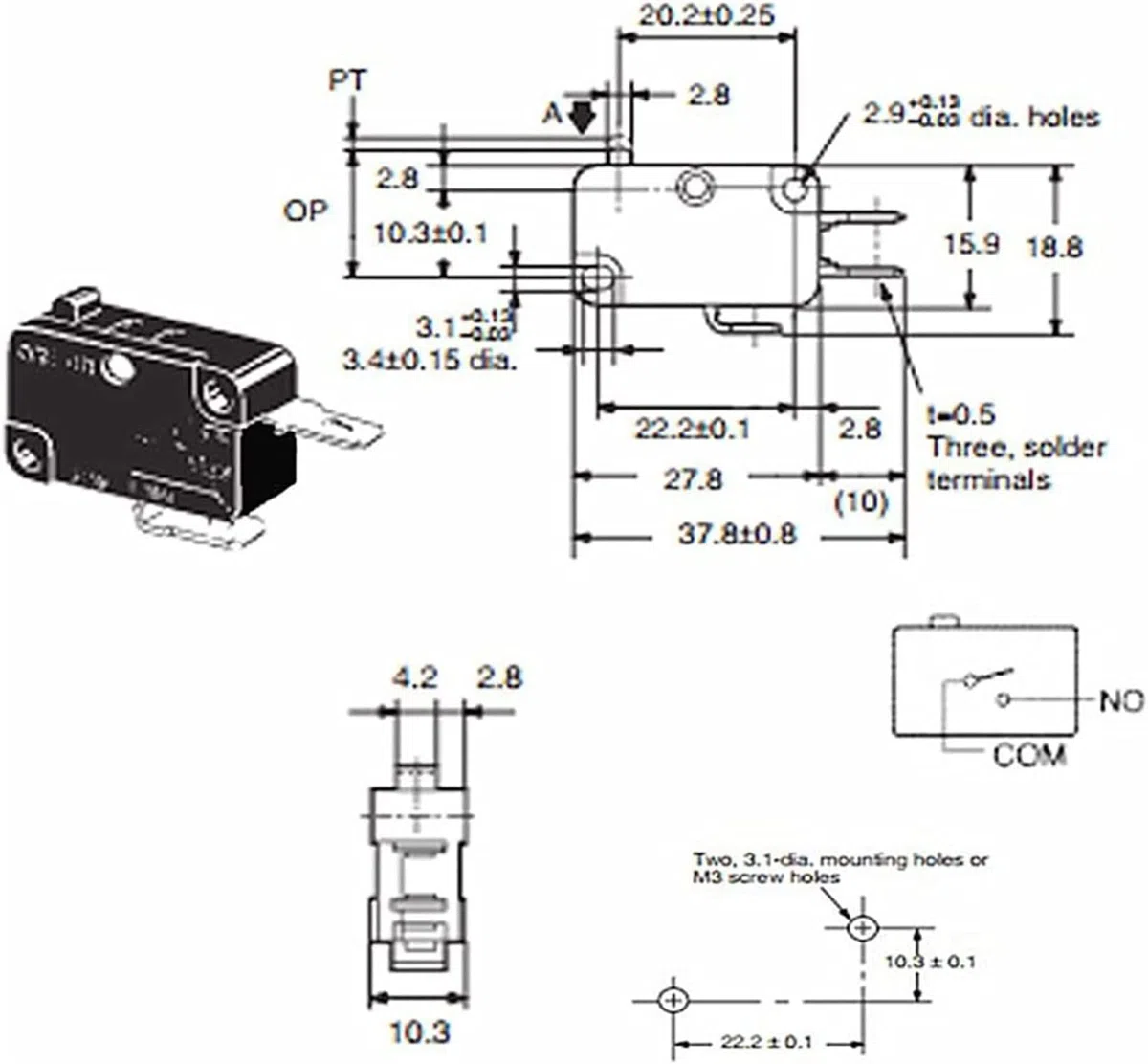 AHLOKI Microinterruptores 5 uds V-15-2C26-K Microinterruptor Grande 2 Pines Normalmente Cerrado Interruptor de límite Chapado en Oro sin Mango