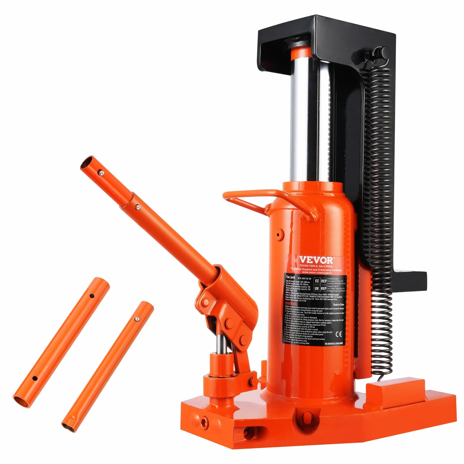 VEVOR Gato hidráulico de aire, plataforma elevadora, 5 t punta, 10 t punta, altura dedos 20-173 mm, altura superior 287-440 mm