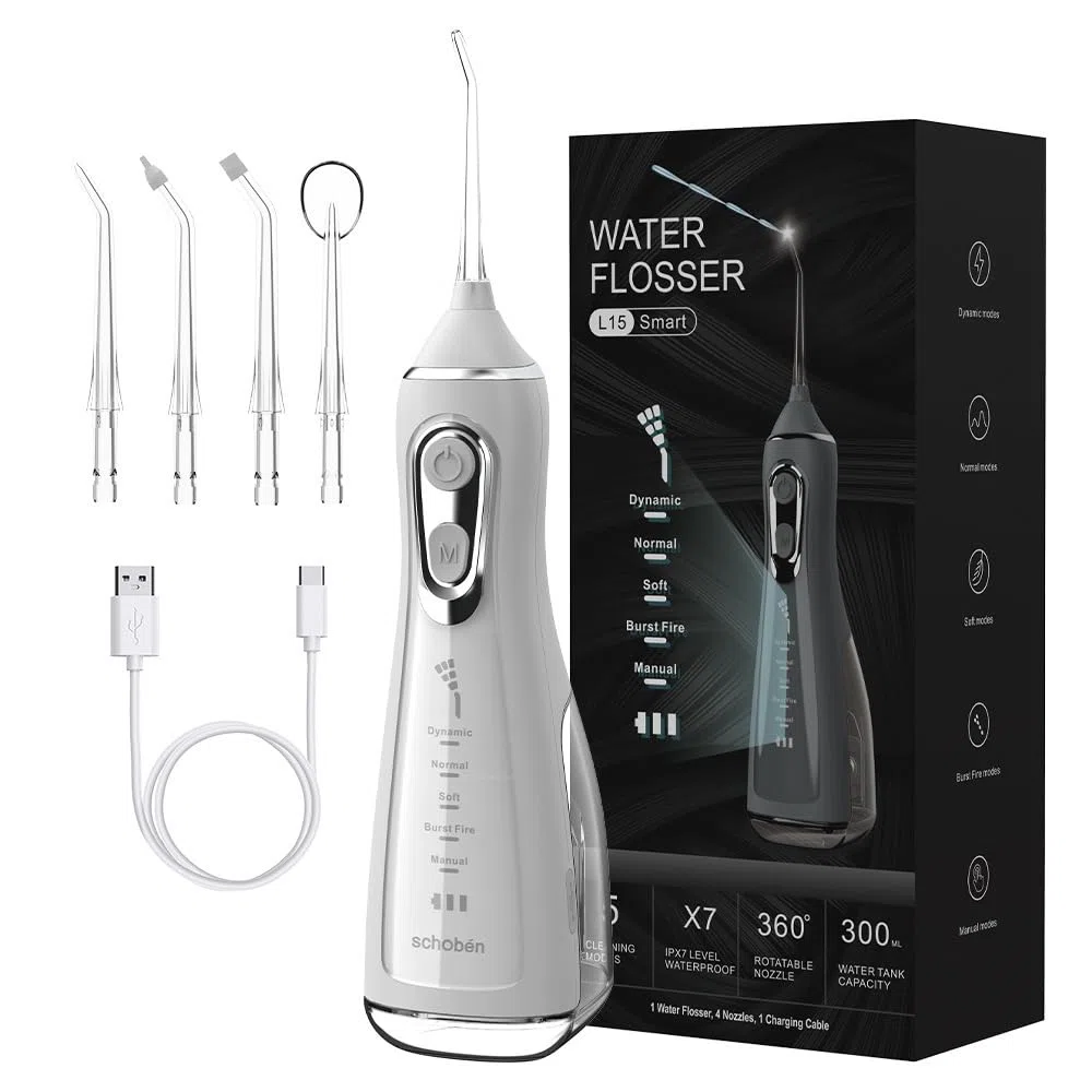 Irrigador dental eléctrico, limpiador bucal de pulsos de agua para la limpieza de dientes y cavidad bucal, herramienta portátil de higiene dental (L15 blanco)