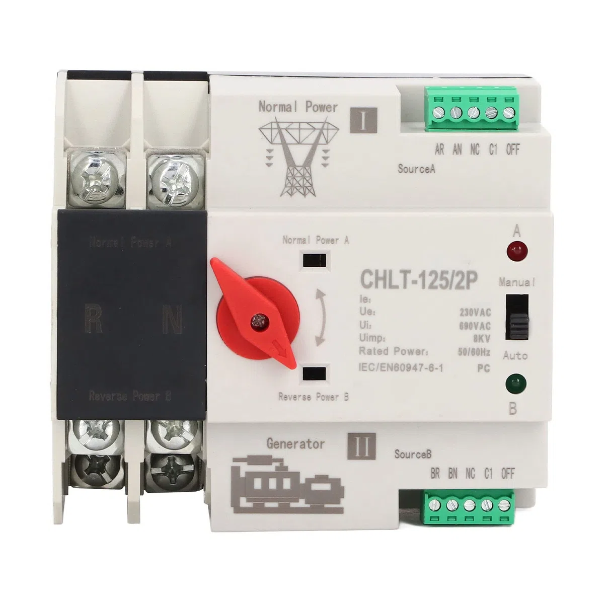 2P AC230V interruptor de transferencia automática de doble potencia interruptor selector eléctrico para fábricas 63A