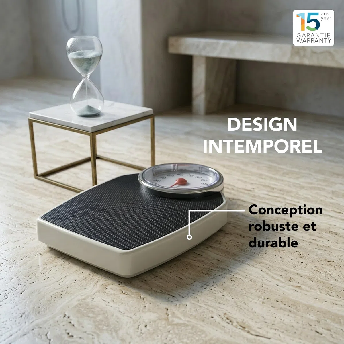 Báscula mecánica con gran bandeja antideslizante, aguja roja fácil de leer, diseño retro, capacidad 150 kg, equilibrio fiable y precisa para el cuarto de baño