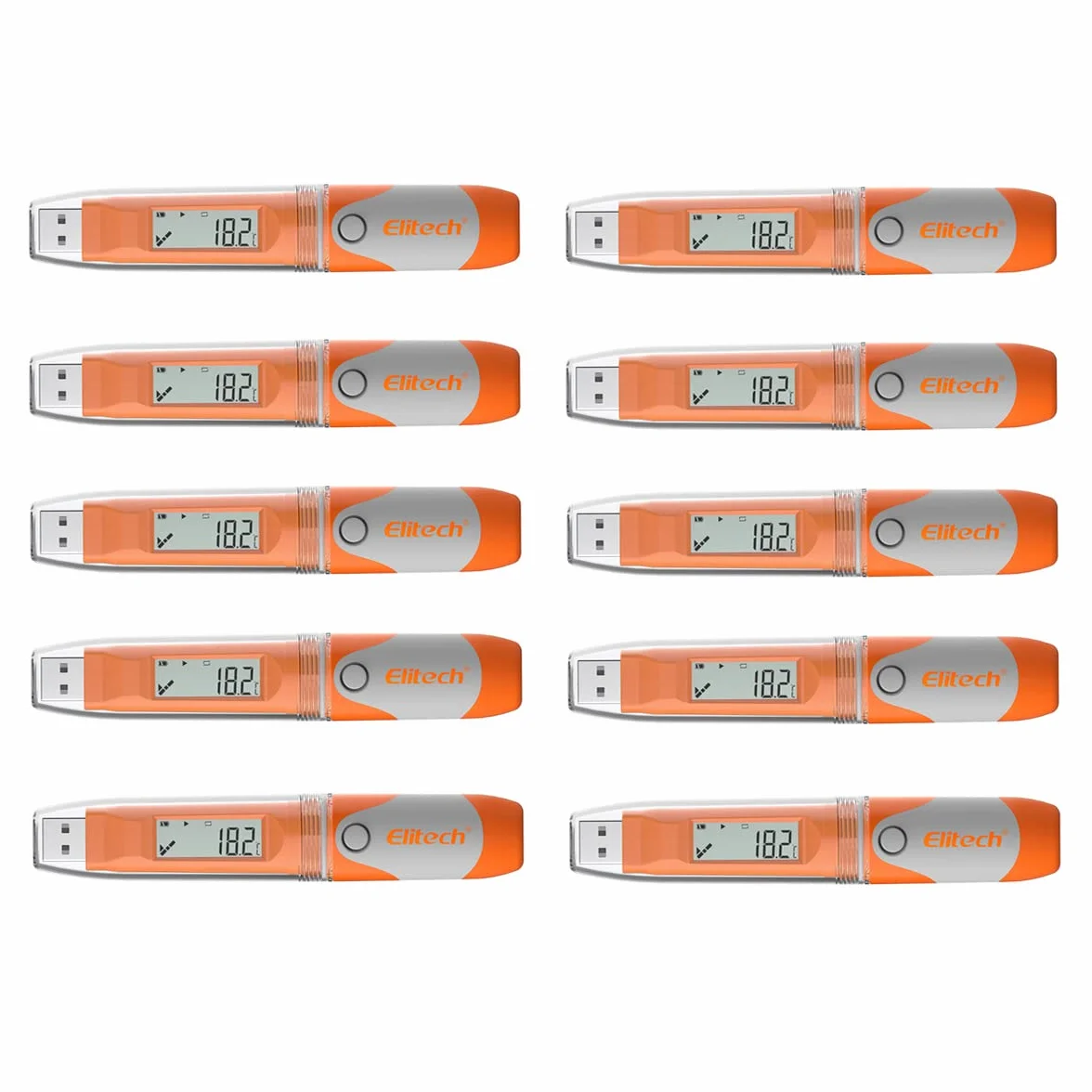 Elitech Registrador de Datos de Temperatura y Humedad Data Logger USB, 32000 grabaciones, PDF CSV&PDF Alarmas RC-51H 10Packs