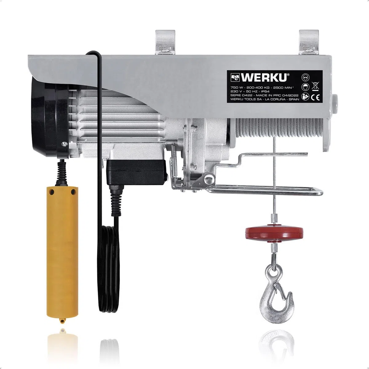 Werku WK400170, Polipasto Cable, Calidad Profesional, Carga 400 kg, Potencia 750 W, Protección IP54, Altura 22 M