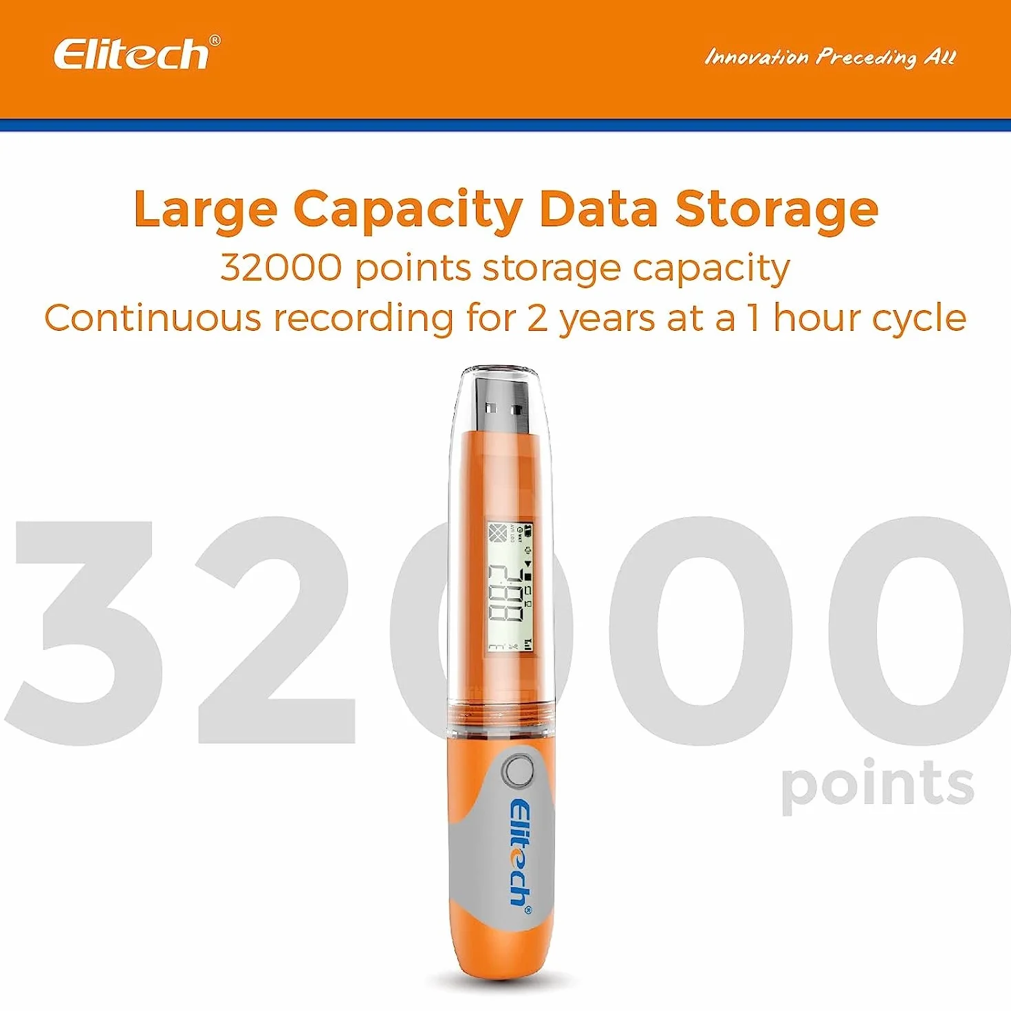 Elitech Registrador de Datos de Temperatura y Humedad Data Logger USB, 32000 grabaciones, PDF CSV&PDF Alarmas RC-51H 10Packs